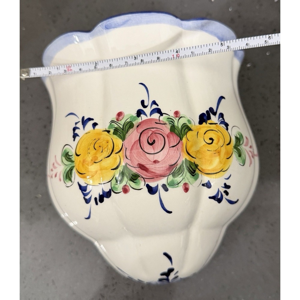 Vintage Ceramic Portugal Floral Flowers Blue Pink Wall Pocket Vase Granny Core - Picture 8 of 10